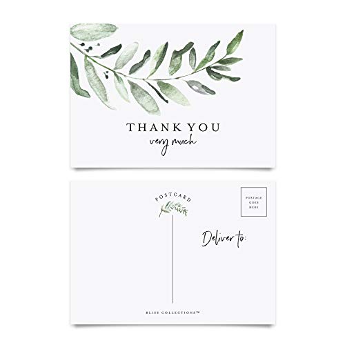 Bliss Collections Thank You Postcards, Rustic Greenery, Cards For Weddings, Receptions, Baby Or Bridal Showers, Birthdays, Graduations, Parties, Celebrations Or Special Events, 4"X6" (50 Cards) #TOP3