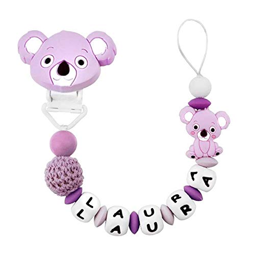 I LOVE MOM - Catenella Portaciuccio con nome,Procione Lavatore Catenelle porta Succhietto,Neonato Silicone Dentizione Porta Massaggiagengive Ciuccio Catena Ragazzo Ragazze Baby Shower Regali