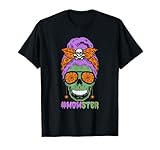 Womens Mom & Monster Messy Bun Skull Halloween Mom