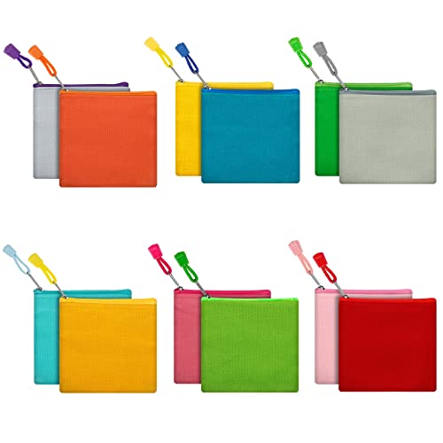 Fassave 12 Pack DIY Craft Cotton Canvas Bag, Multi-Purpose Cosmetic Bag Makeup Pouches with Zipper Travel Toiletry Bag Pen Pencil Bag (Multicolor, XS) (D003)