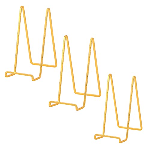 Chevalet Support Presentoir Porte Assiette - Or Metal Support Assiette Decorative - Support Cadre Photo de Table - Présentoir de Fer pour Plaque | Livre Cuisine | Carte Postale | CD | Art - 20,5 cm