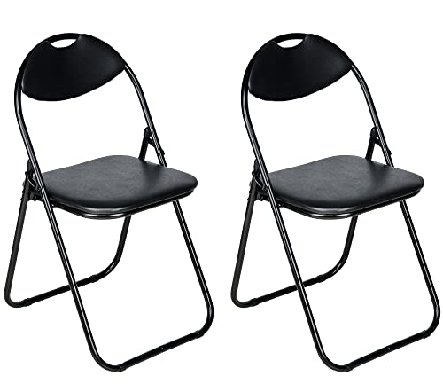 Nyxi Set of 2 X Folding Chair Padded, Paris Faux Leather, Chair Home Office Dining (2 X Chairs, Black)