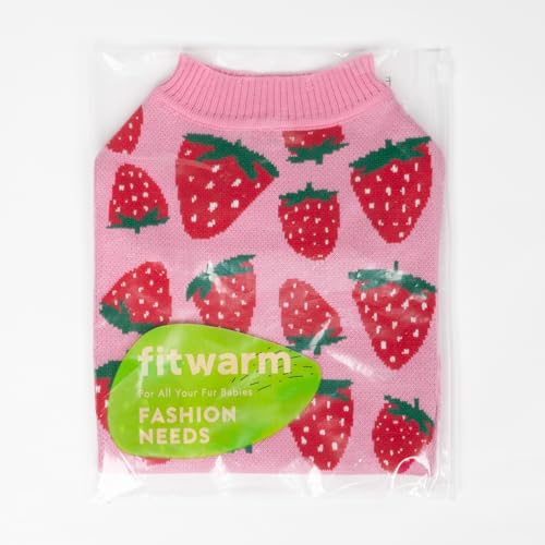 Image of Fitwarm Adorable Strawberry Dog Sweater, Thermal Dog Winter Clothes for Small Dogs Girl, Pet Outfit, Pink, Red, White, Green, XS