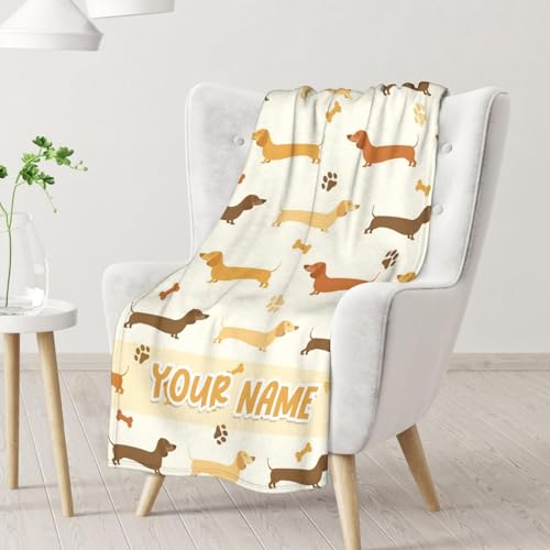 Custom Dachshund Throw Blanket for Teen - 50x60 Inches Throw Size - Soft Fluffy Cozy Blankets Gift - Beige Cute Blanket Throws for Living Room Decorative