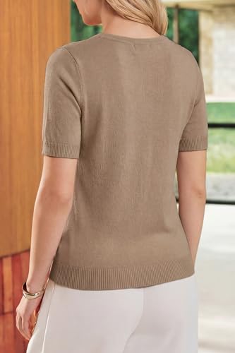 Image of Arach&Cloz Women's Wool Blend Cropped Lightweight Short Sleeve Summer Business Casual Cardigan Tops
