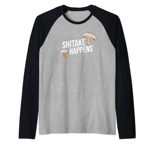 Mushroom Hunter Fungi Foraging - Shitake Happens Raglan Baseball Tee, Black