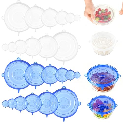24 Stück Silikondeckel Dehnbar, Wiederverwendbare Silikondeckel für Gläser, Dehnbare Silikon Deckel Stretch Lid Silikon Abdeckung in Verschiedenen Größen, Premium Deckel für Schüsseln, Becher, Dosen
