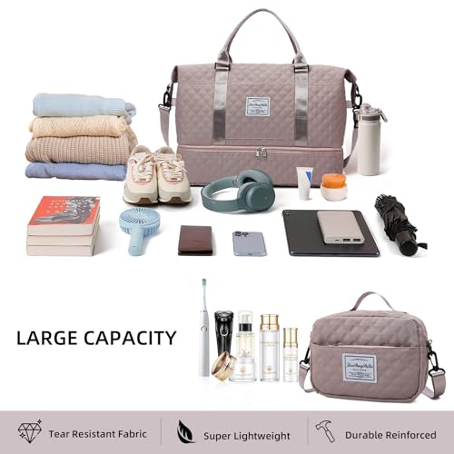 Weekender Bags for Women Travel Duffel Bag with Shoe Compartment Carry On Overnight Bag Large Travel Tote Bag with Makeup Bag Hospital Bag for Women Labor Delivery 2PCS Set Dark Pink3