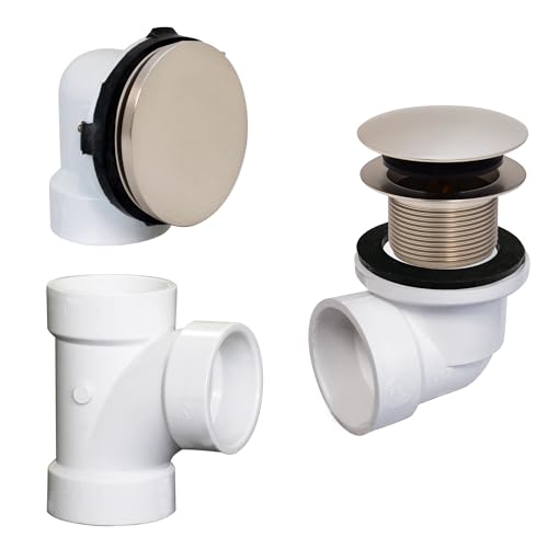 Westbrass D593PRK-20 Plumber's Pack Bath Waste Assembly with Tip-Toe Drain Plug, Illusionary Overflow Faceplate and Sch. 40 PVC Elbows, Stainless Steel