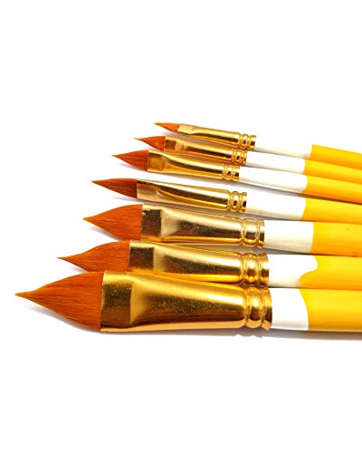 Image of Definite Wooden Yellow Handle Paint Brush Sets for Beginners & Intermediate (Indian Brushes) (Taklon Bristles, Cat Tongue)