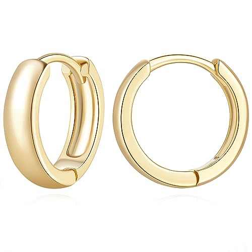 14K Gold Earrings for Women Gold Hoop Earrings for Women Huggie Earring Chunky Classic Circular with Clean Streamlined Lines Dainty Huggie Hoop Earring for Womens