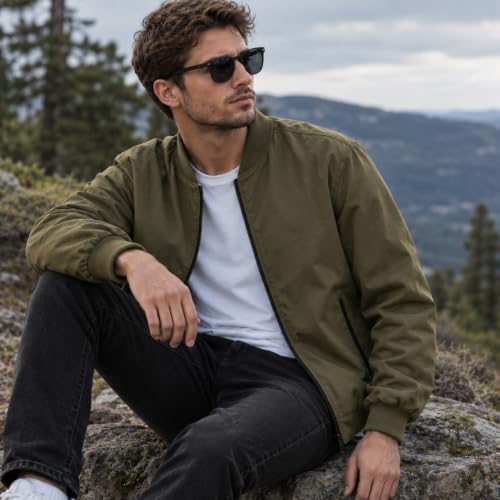 Fall Jackets for Men Khaki Zip Up Men's Light Weight Jacket Casual - image 3