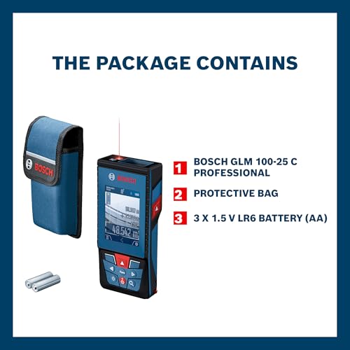 Bosch GLM 100-25 C Professional Laser Measure, 100m Range, Inbuilt Camera Viewfinder, IPS Display, Bluetooth Connectivity for Data Transfer, 1 Year Warranty
