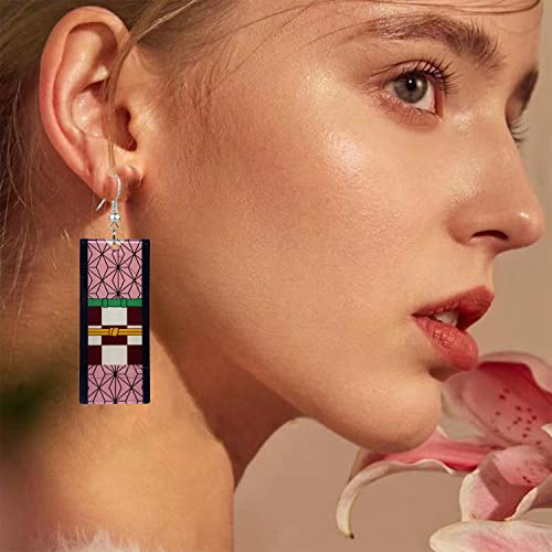 QUPENGXU Kamado Tanjiro Hanafuda Earrings,Demon Slayer Tanjirou's Acrylic Kimetsu No Yaiba Cosplay Anime Earrings Anime Gift2