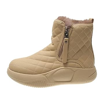 Botas de Neve Femininas Confortáveis com Sola Grossa Antiderrapantes E Quentes Moda Botas Curtas com Zíper à Prova D'água para Trilhas de Caminhada Tr, cáqui, 37