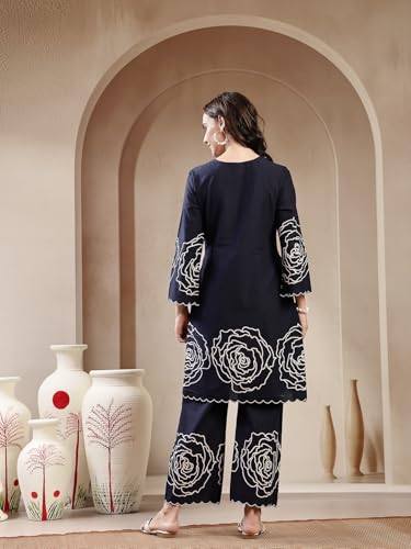 Image of Stylum Women's Floral & Embroidered Cotton Short Kurti Palazzo Set