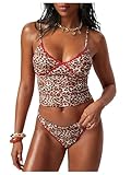 SHENHE Women's Y2k Leopard Print Tankini Swimsuit 2 Piece High Cut Low Waist Bathing Suit Multicolor Small