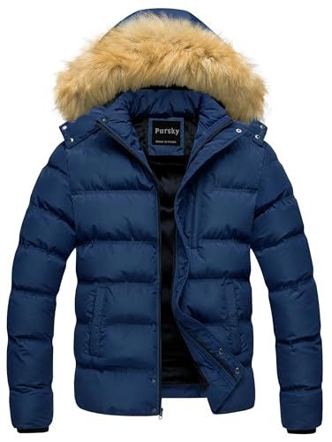Image of Pursky Men's Puffer Jacket Waterproof Winter Bubble Coats Ski Parka Fur Hooded
