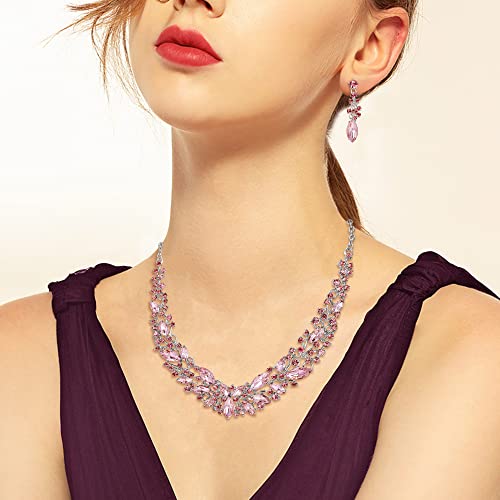 BriLove Women's Wedding Bridal Austrian Crystal Marquise Cluster Collar Necklace Dangle Earrings Set - Image 4