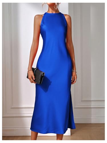 Image of Floerns Women's Elegant Sleeveless Crew Neck Maxi Dress Slit Cocktail Tank Dress