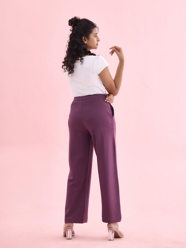Image of GO COLORS Stretch Rayon Blend Ponte Wide Pants Full Length for Women| Breathable, High Rise