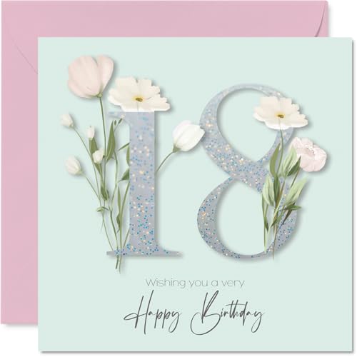Cartes d'anniversaire 18 ans femmes - Floral fantaisie - 145mm