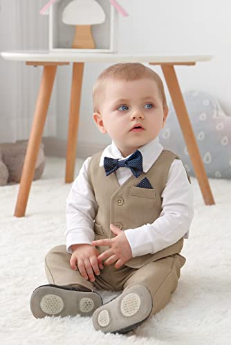 Image of DISAUR Baby Boy Clothes Toddler Boy Outfits 4PCS Gentleman Dress Romper /Vest /Pants /Bow Tie Cotton Suit Sets