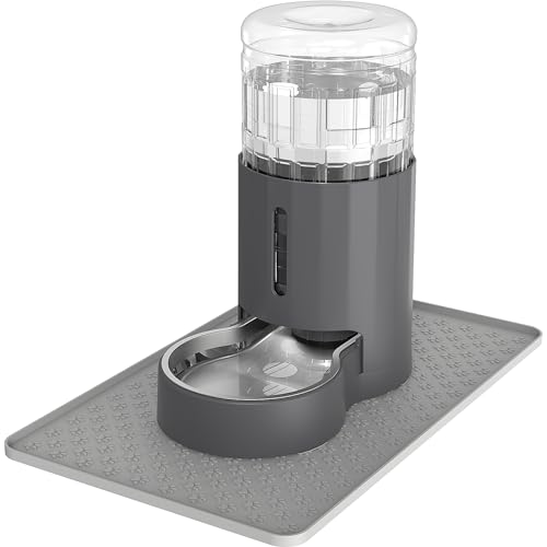 Cat Water Dispenser with Placemat and Stainless Steel Bowl, Automatic Gravity Water Dispenser for Cats or Small Medium Size Dogs, Large Capacity, Easy to Clean and Safe for Pets (4L) 4L+Plac