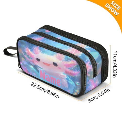 Image of Custom Shiny Axolotl Pencil Case Box Boys Girls Personalized Name Large Pencil Pouch Stationery Pen Bag Organizer for Kids Adults School Office