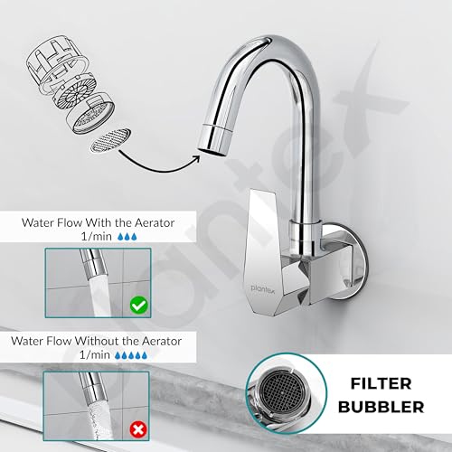 Image of Plantex Kitchen Sink Tap with Water Saving Nozzel /Wall Mount Sink Tap for Kitchen Basin with 360 Swivel Spout (Celesiya-1247)