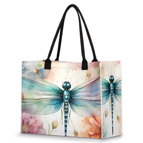 Dragonfly Daisy Tote Bag for Women Large Beach Bag Reusable Tote Bags for Work Travel Beach Shopping