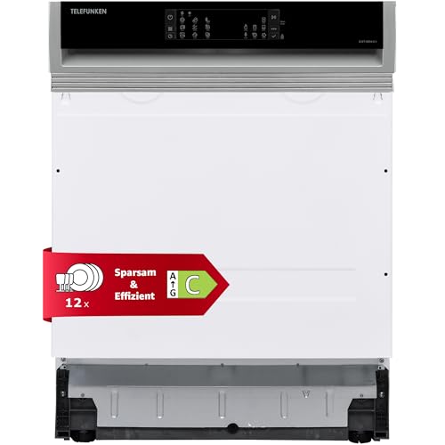 Telefunken Geschirrspüler teilintegriert | Einbauspülmaschine 60 cm | 12 Maßgedecke | 9 Programme | AquaStop - Schutz vor Wasserschäden | Auto-Door | leise 44 dB | inkl. Besteckkorb | G-ET-6014-C-I