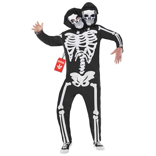Morph Disfraz Esqueleto de 2 Cabezas, Traje de Esqueleto para Halloween, Disfraz Espeluznante para Fiestas, XL