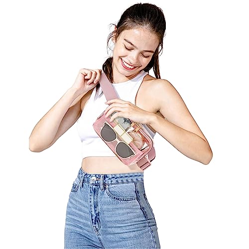 Image of Clear Fanny Pack Stadium Approved Belt Bag, Clear Purse for Stadium Events | Adjustable Strap Water-resistant Waist bag Clear Purse for Travel Workout Running Hiking(Pink)