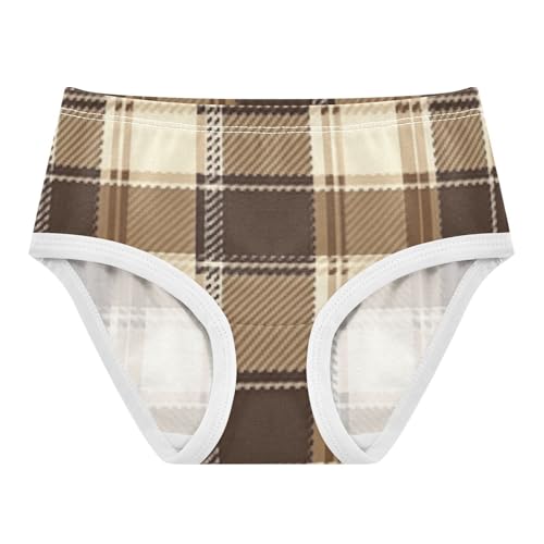 Brown Tartan Plaid Soft Girls' Panties Breathable Underwear for Baby Girls in Sizes 2T,3T, 4T, 5T, 6Y and 8Y
