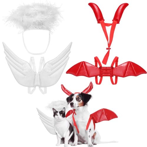 Bulyoou Pet Halloween Costume Angel Dog Costume Wings And Dog Devil Costume Cat Angel Devil Cosplay Outfit One Size Fits Many Pets For Christmas Holiday cover