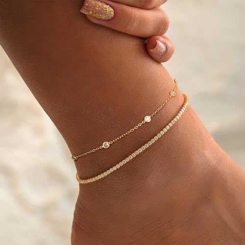 Image of Ritach Ankle Bracelets for Women Waterproof - 2 /3 /5PCS Gold /Silver Anklet
