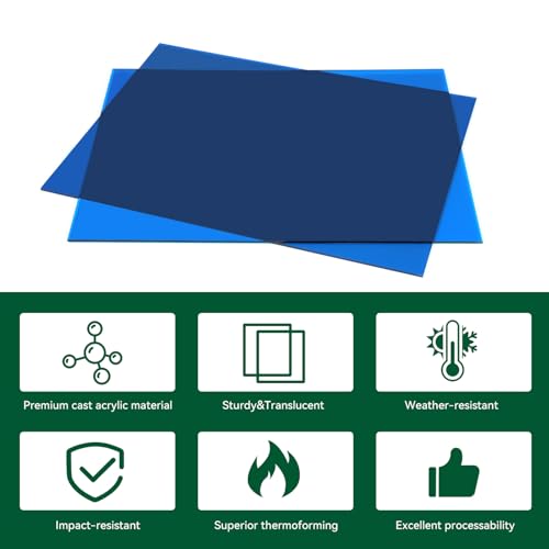 Image of Blue Acrylic Sheet 12 inch x 16 inch x 1 /8 inch, 2 Pack UU&FIL Glossy Transparent Colored Cast Plexiglass Sheets for Laser Cutting, DIY Display Projects, Wall Decor, Signs, Crafts, Easy to Cut and Engrave