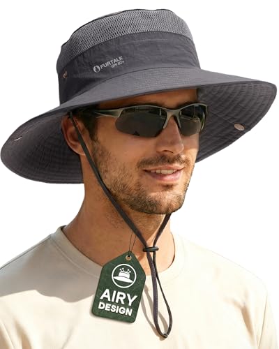 FURTALK Sun Hats for Men Women Fishing Hat UPF 80+ Breathable Wide Brim Hiking Summer UV Protection Bucket Hats Dark Grey