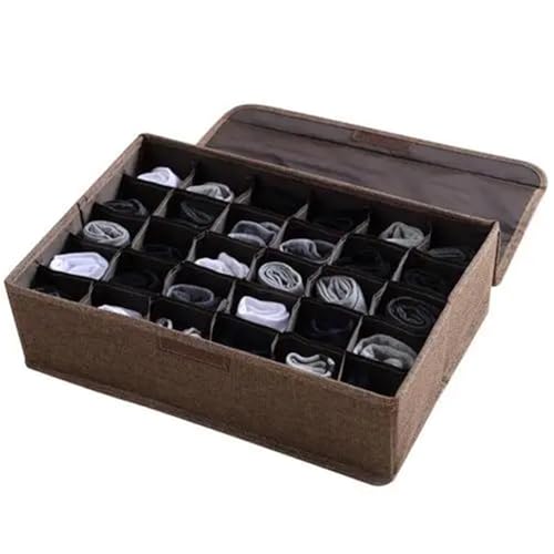 IUVYTA Caja organizadora ropa interior 30 rejillas, corbatas, calcetines, ropa interior, divisor, organizador de guardarropa, caja almacenamiento con tapa(Coffee)