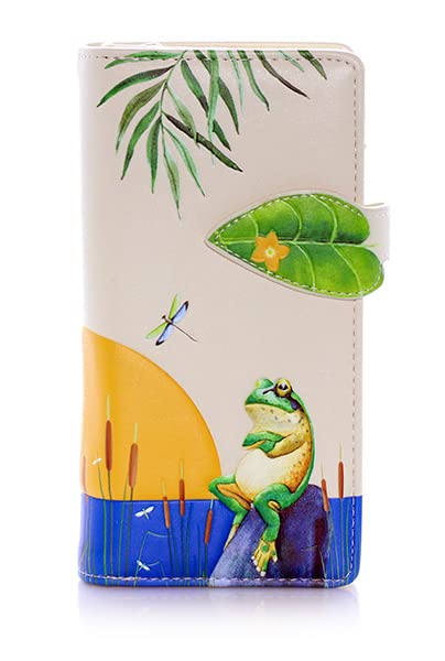 Shag Wear Frog Sunset Large Animal Wallet for Women and Teen Girls Vegan Faux Leather Beige 7