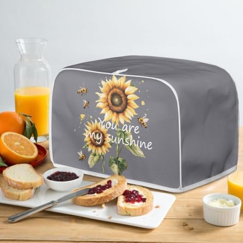Image of Kitchen Toaster Dust Cover Bakeware Protector Compatible with 4 Slice Toaster Top Handle Design Heat-Resistant Dust Protection Anti-scratch, Sunflower You Are My Sunshine Gray