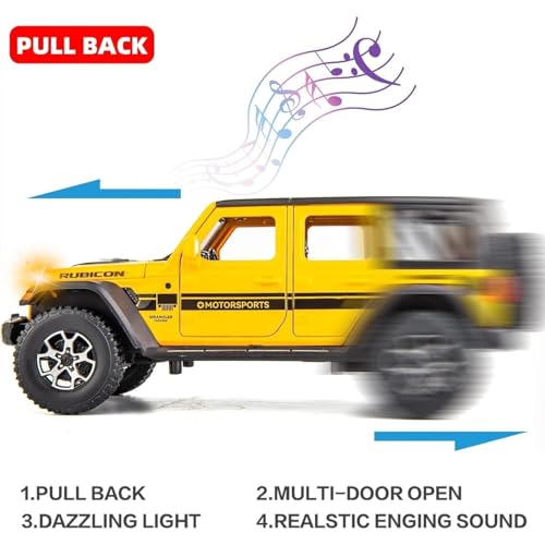 Image of 1:24 Scale Rubicon Wrangler Toy Car for Kids Collection Diecast Metal Toy Model Car with Light Sound Pull Back Openable Door
