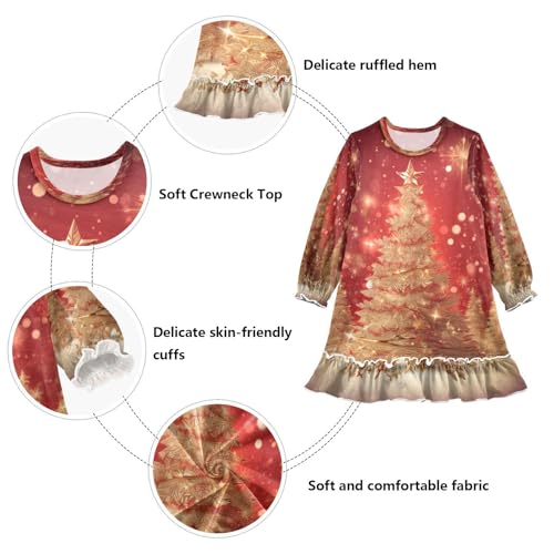 Bolaz Nightgowns Sleepwear Lightweight Nightdress Soft Pajamas Dress Christmas Gold Trees for 3-10 Years3