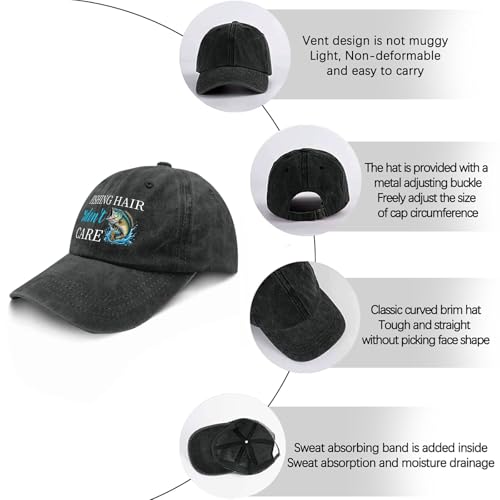 Gorra de algodón ajustable para pesca unisex negra miniatura 6