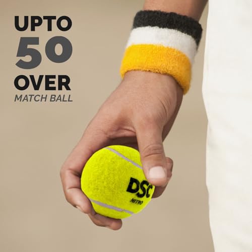 Image of DSC Nitro Heavy Cricket Tennis Ball - All-Weather Rubber Composite with Premium Felt, Solid Core for Indoor & Outdoor Play (Yellow), 12 Balls