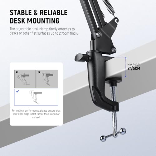 Image of NEEWER BASICS Desktop Microphone Arm Stand, Suspension Scissor Boom Mic Desk Mount Compatible with Blue Yeti Snowball HyperX QuadCast SoloCast Shure, Max Load 3.3 lbs, Cleaning Cloth, MS006