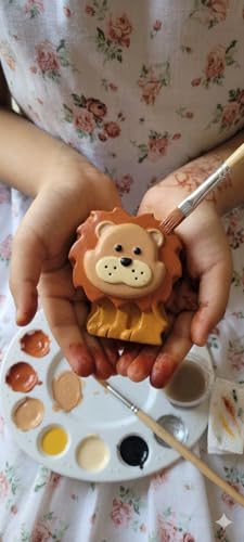 Image of EXPESIA DIY Animal Plaster Painting Kit for Kids, Lion, Hippo & Bear Figurines, 6 Colors with Brush, Ages 2+, 6 Pieces