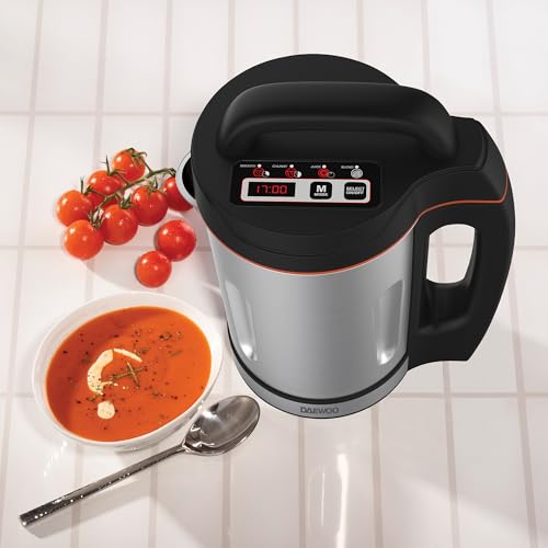 Daewoo 2-in-1 Soup Maker & Smoothie Blender – 1.6l Compact Design, Auto Stir & Overspill Spout – Makes up to 6 Portions of Fresh Soup, Juices & Shakes – Easy Clean