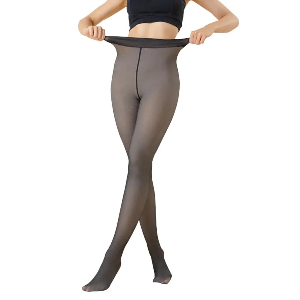 Women’s Fleece Lined Thermal Tights – Fake Translucent Sheer Winter Pantyhose, High Waist Body Sculpting Tights, Warm and Cozy Under Dress Leggings for Cold Weather